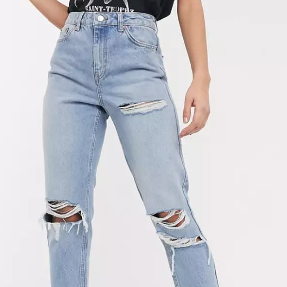 Topshop Bleach Super Rip Mom Tapered Jeans | Size W 26 30 - Picture 6 of 7